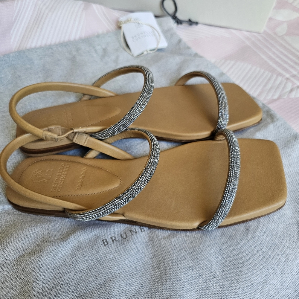Brunello Cucinelli monili-embellished leather slingback sandals